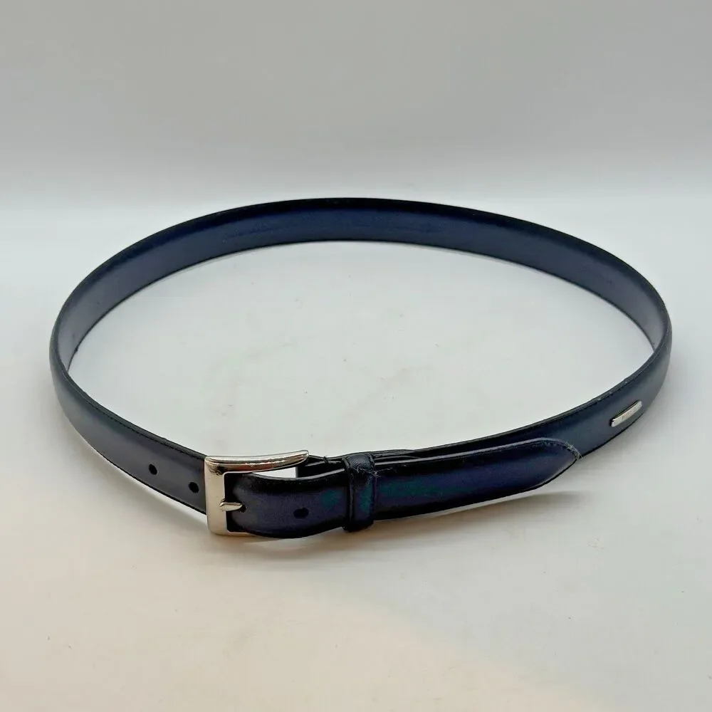 Polo Ralph Lauren Black Italian Leather Belt Men's 38 Silver Buckle & Logo FLAW